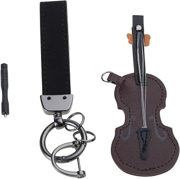 Keychain,Vintage Leather Violin and Guitar Keychain Miniature Musical Instrument Keyrings Pendant Accessory for Music Lovers