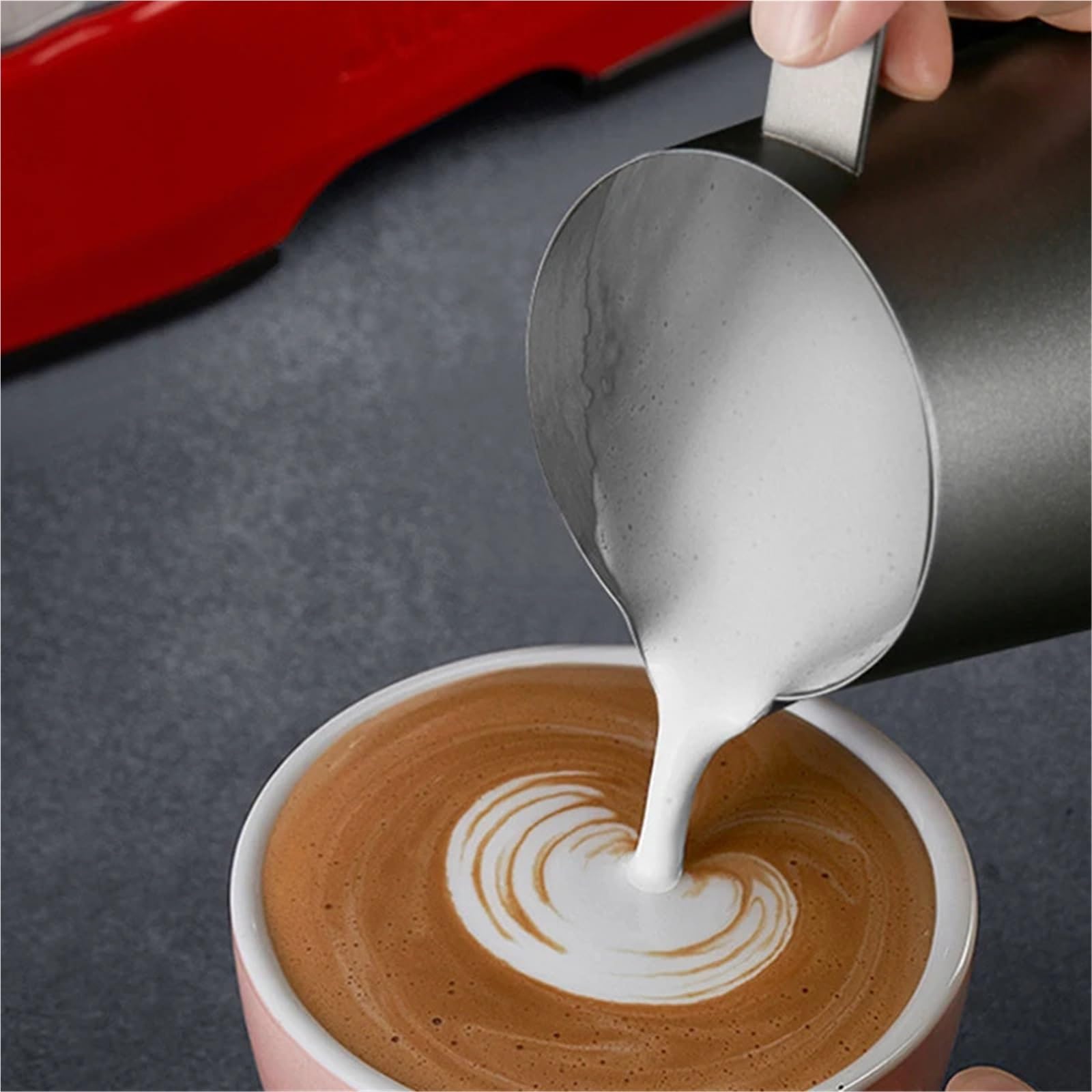 Milchschaum Kanne Milchaufschäumkännchen aus Edelstahl 304 mit Skala for Latte Macchiato, Dampfkaffee, Lackierverfahren, Küchen- und Cafézubehör(12oz 350ml)