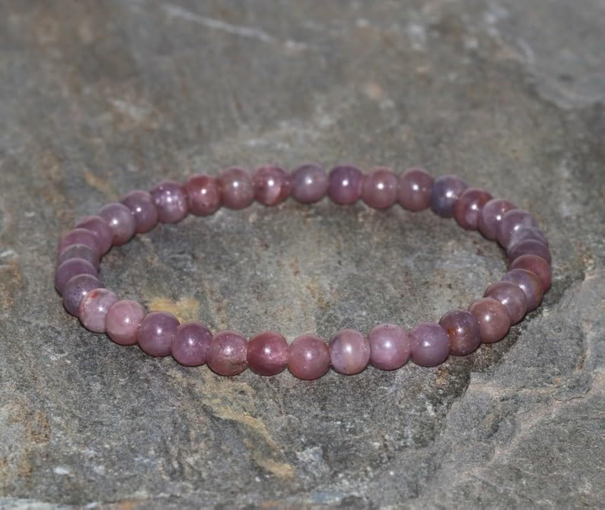 Unisex Natural Ruby 6mm Round Bead Stretchable Bracelet