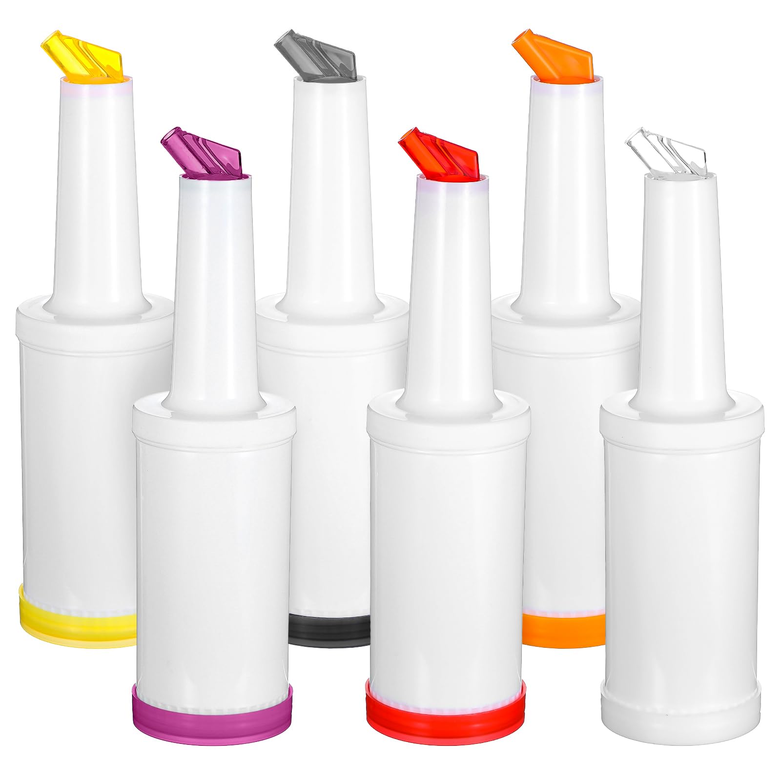 Dimeho 6 contenitori colorati in plastica per versare succhi di frutta, dispenser per succhi da 963,9 g, con beccuccio affusolato, per bar, feste, cucina