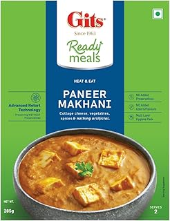 Gits Ready to Eat Paneer Makhani, Pure Veg, Heat and Eat Spicy Curry, Microwaveable, 285g