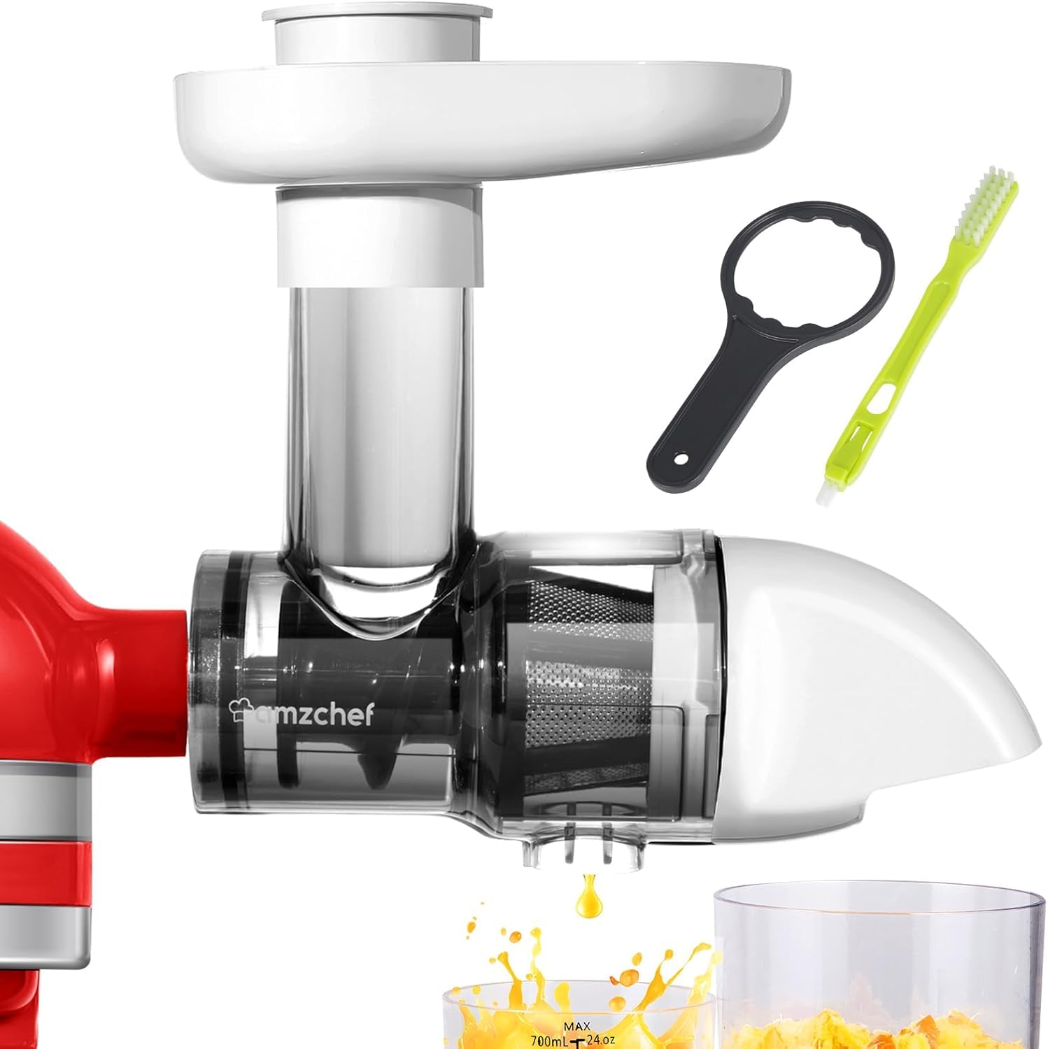 Juicer Attachment for All KitchenAid Stand Mixers, Slow Juicer Attachment for Kitchen Aid Mixer, Easy to Clean Juice Attachments with Brush, Masticating Juicers Parts, Machine not included, White