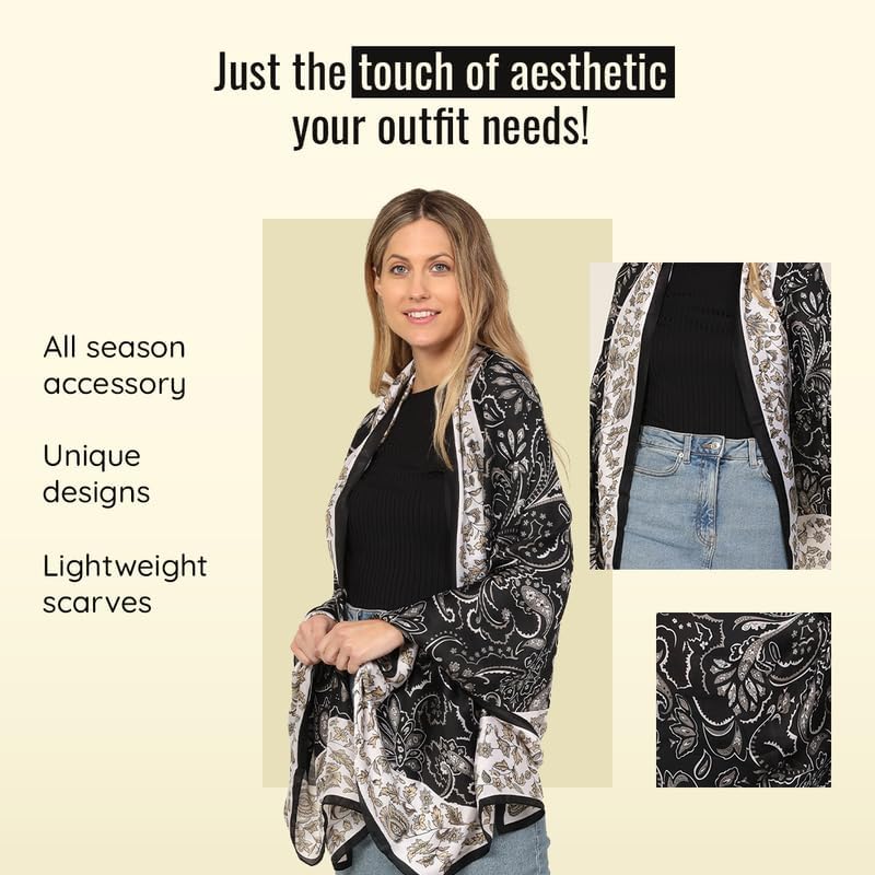 Image of Trillion London Spring Collection | Designer Silk Scarf For Women UK | Lightweight Neck Scarves | Shawl Wraps | Suitable for Daily Life | Smooth & Soft Finish | Gift for Women | Size-180cm x 90cm