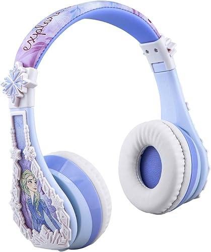 eKids Disney Frozen 2 auriculares Bluetooth con micrófono, volumen reducido para proteger la audición, auriculares inalámbricos ajustables para la