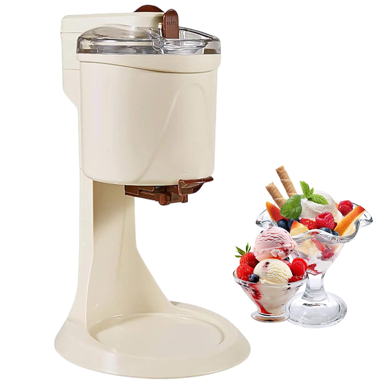 Xjymposium 1l Soft Ice Cream Machine For Home, Semi-Automatic Household Machine For Yogurt And Sorbet, Large Capacity - Perfect For Homemade Desserts Beige