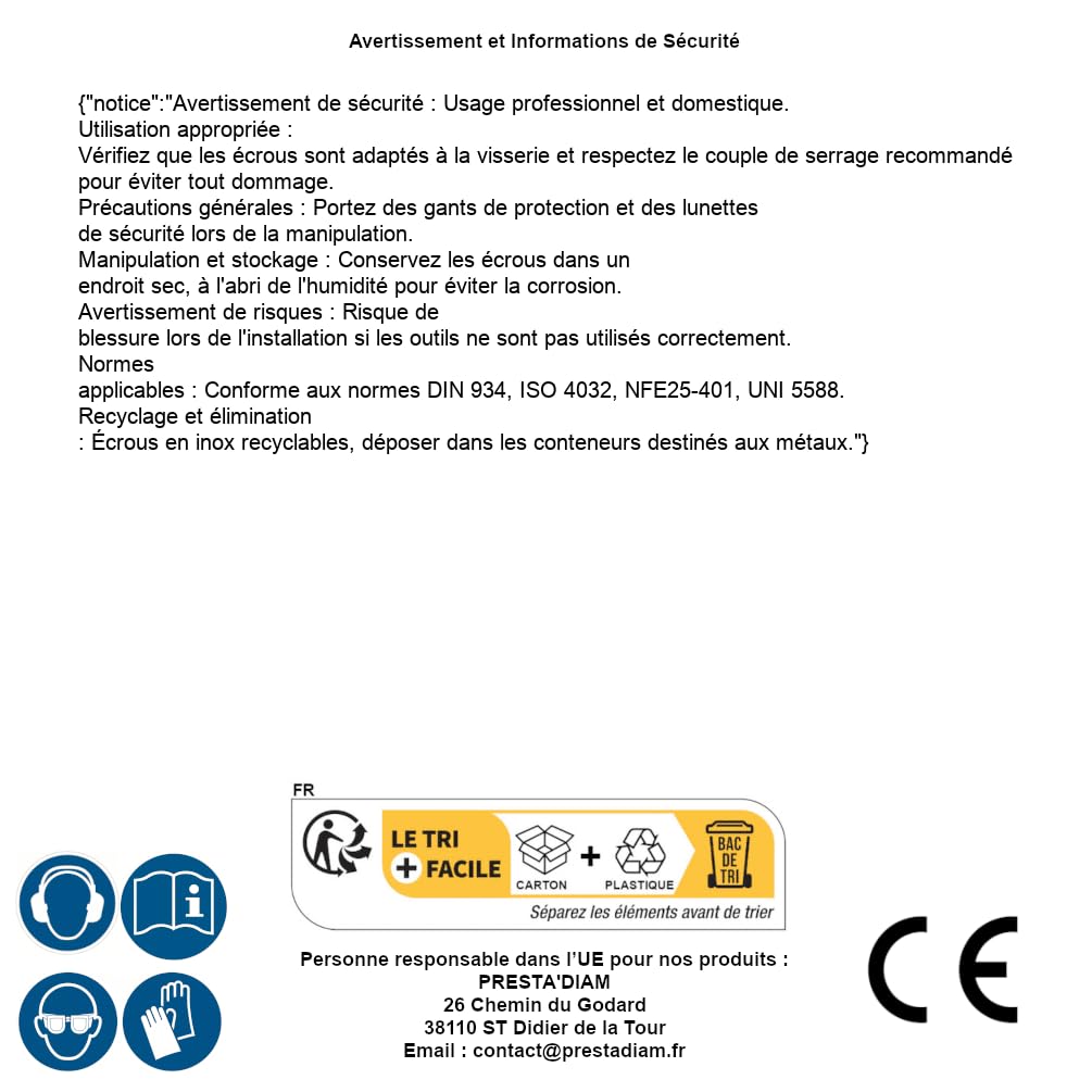 5 dadi esagonali M52 mm, DIN 934, acciaio inox A4, D-Work