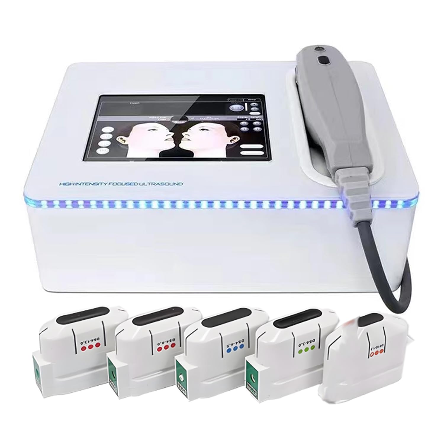 WHOOLEFUN HIFU Skin Tightening Device, Anti-Aging Machine with 5 Cartridges, High-intensity Focused Ultrasound, Facial Lifting and Fat Removal, for Eliminates Wrinkles, Skin Rejuvenation