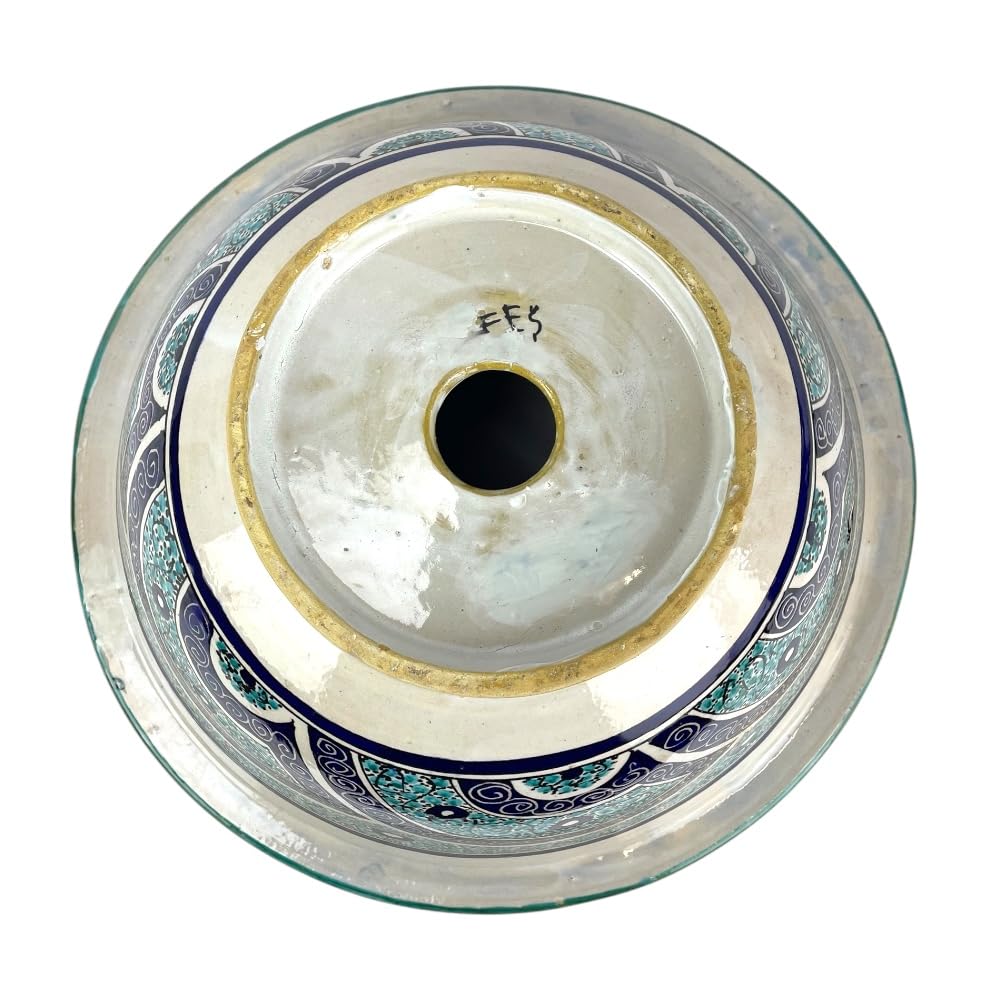 Lavabo Marocchino in Ceramica, Dipinto a Mano, Fes, 50 cm, Blu e Turchese, Motivo Tradizionale