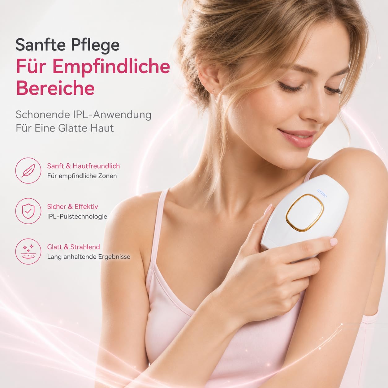Solippy Loop IPL Haarentfernung Haarentfernungsgerät Mit 5 Energiestufen Hautkontaktsensor Für Gesicht Beine Achseln Bikinizone (Rosa)