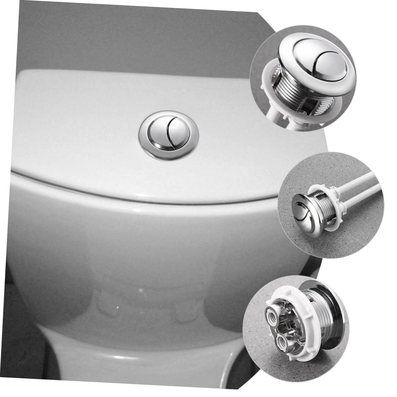 Botón pulsador de inodoro de doble descarga,válvula de llenado de cisterna,tanque de agua 9 piezas Kit de reemplazo de manija de inodoro ABS Cabeza redonda redonda Manija de botón de tanque de agua de