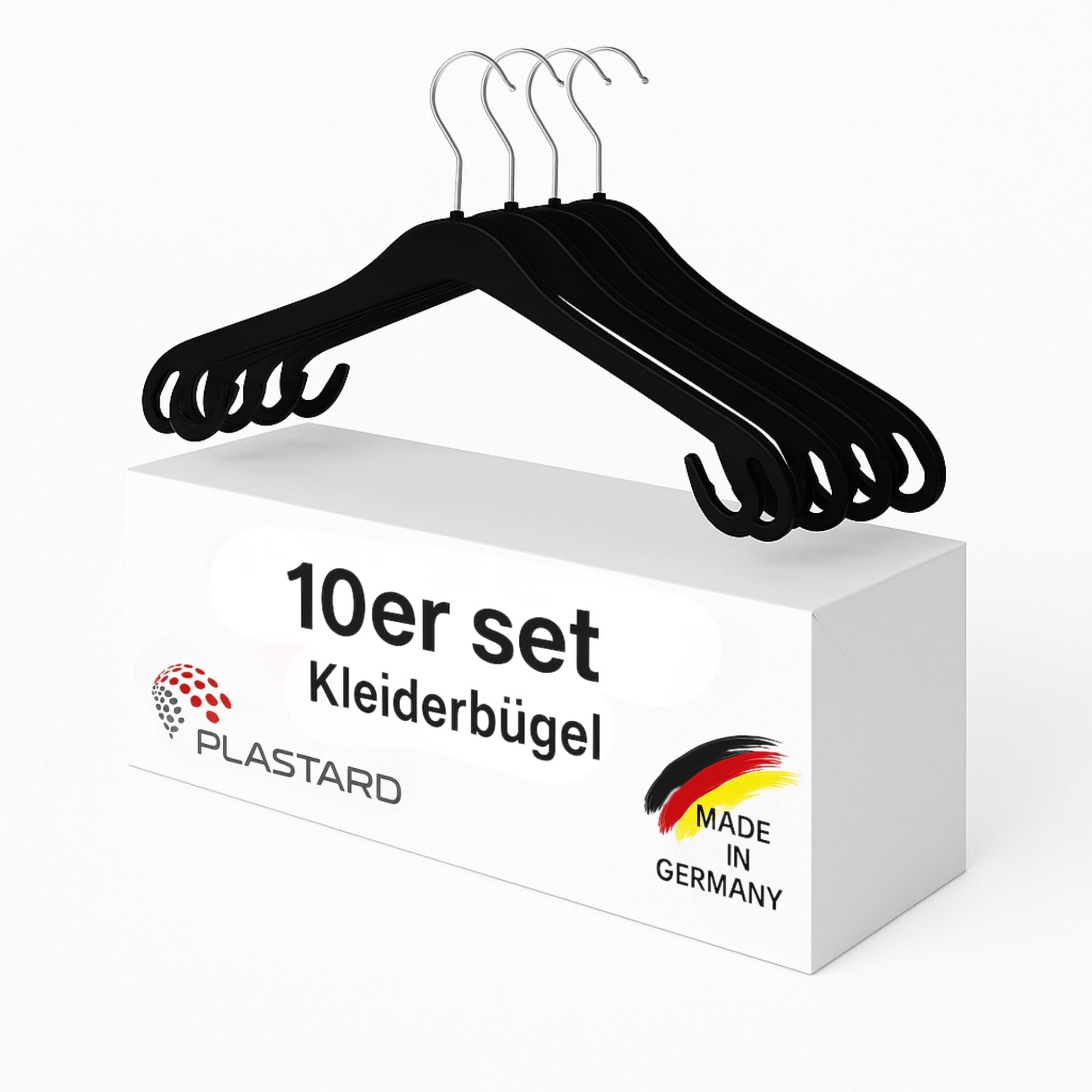 Plastard NA47 Extra-Breite Kleiderbügel 100er Set – 47 cm, für XL-Größen, Mäntel & Anzüge, Jacken, Buisness Kleidung, Kleider 5 kg belastbar, 360° Haken, nur 0,8 cm schmal platzsparend