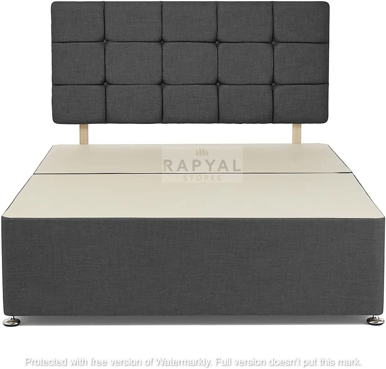 Reinforced Heavy Duty Divan Bed (CHARCOAL FABRIC DIVAN BED BASE, 4FT6 DOUBLE 135CM X 190CM)