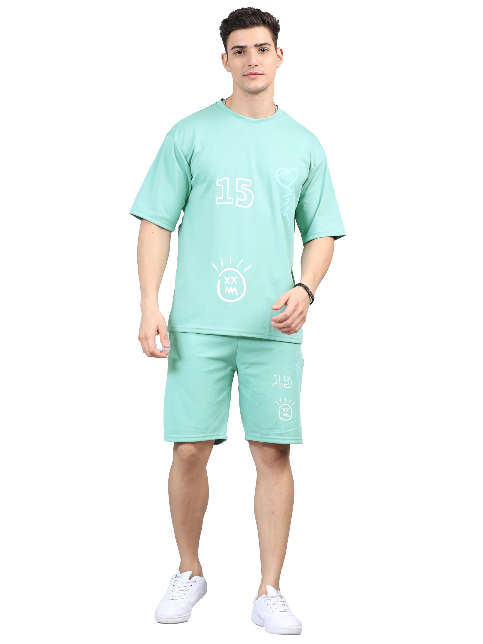 Men's Cotton Comfort Night Suit - Half Sleeve Oversized Printed Shirt & Crew Neck, Western Style Casual Nightwear, Soft Cotton Fabric, Perfect for Sleep & Lounge, Standard Length-image-0