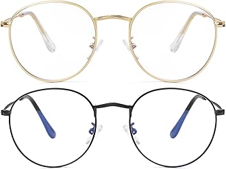 Kursan Classic Round Metal Clear Lens Glasses for Women Men Circle Frame Non-Prescription Eyeglasses