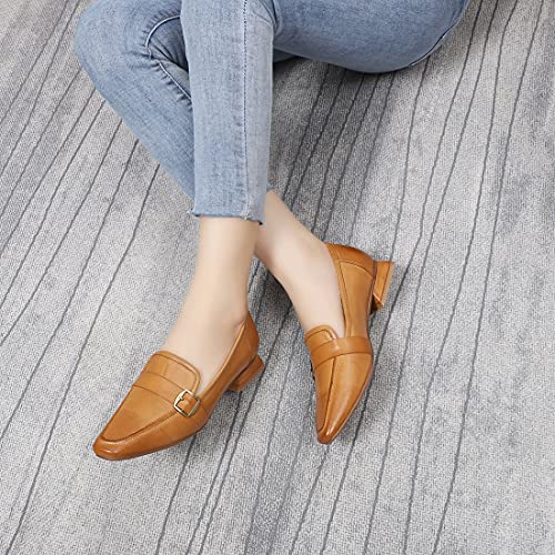 Image of Mona flying Women's Leather Square Toe Penny Loafer Slip on Office Flats