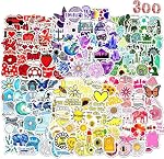 Stickers bouteille d'eau 300 Pcs Aesthetic Cute Sticker Pack pour Adolescents Adultes, Stickers Autocollant Vinyle Imperméable pour Scrapbook Ordinateur portable Journal Skateboard Bagage Snowboard Macbook Coupe ordinateur portable etc
