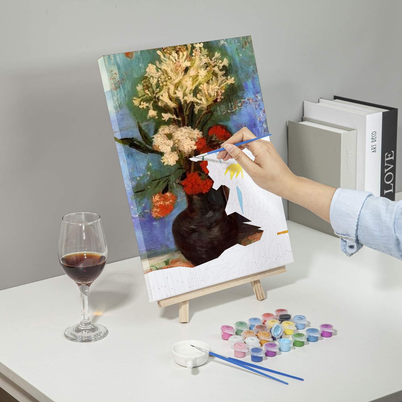 Kit per dipingere con i numeri, per adulti e bambini, vaso con garofani e altri fiori