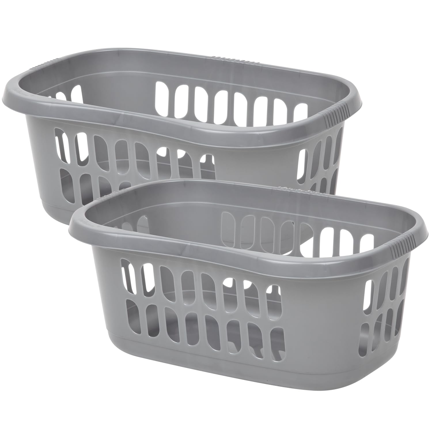 M1ss Silver Set Of 2- High Grade Upcycled Plastic Hipster Laundry Baskets Washing Clothes Linen Storage Bin Tidy - (Silver)