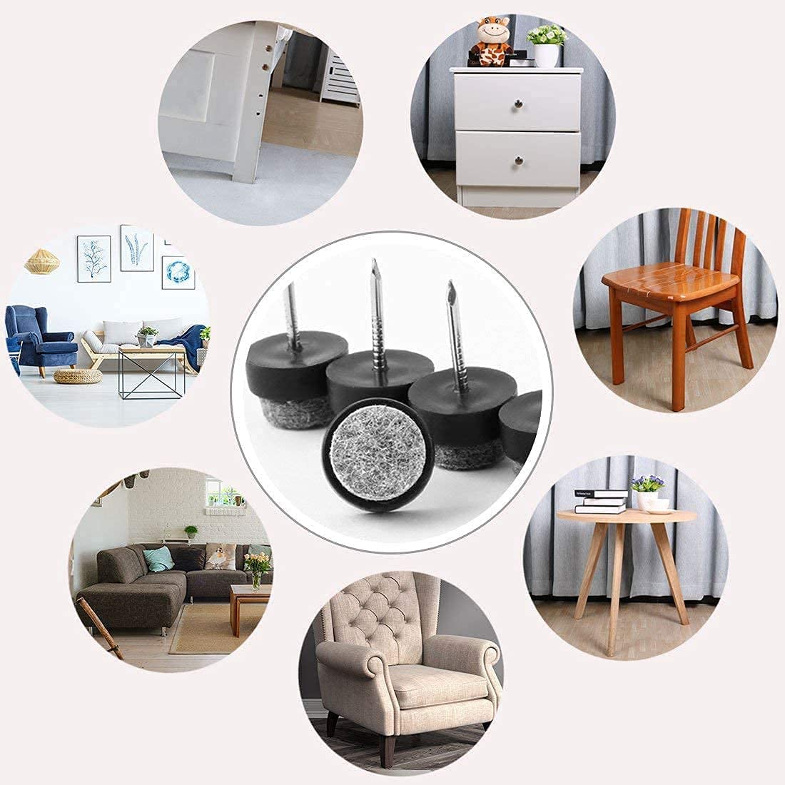 Protectores de Suelo, Tapones de Muebles, 28 Uds Patas de Muebles Almohadilla de Fieltro Antideslizante Clavos for Proteger Pisos de Madera Dura armarios y Paredes 22mm de diámetro Blanco