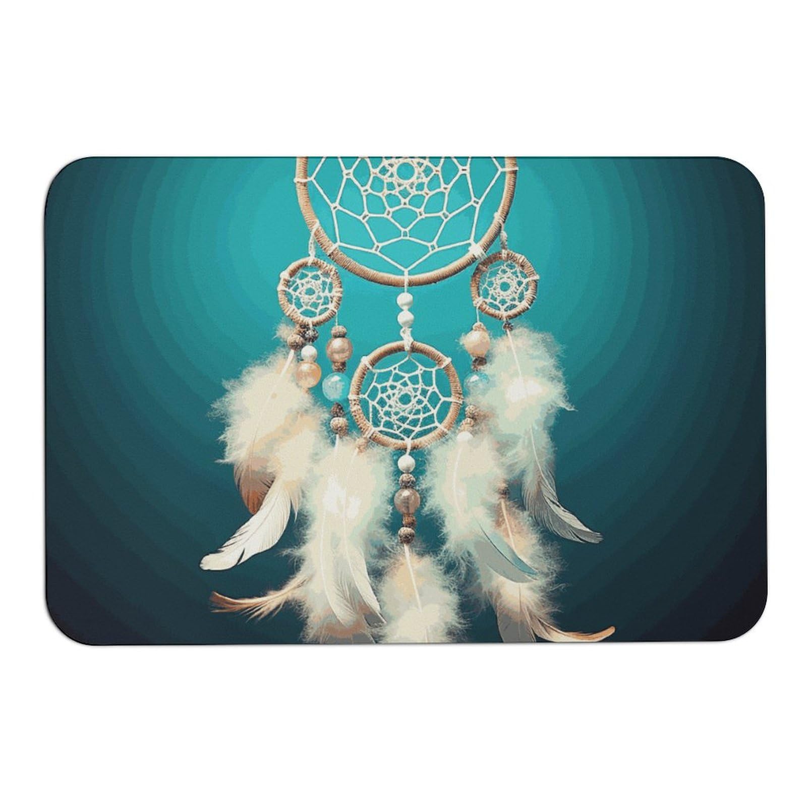 Tapis de sol blanc 60x40 en boue de diatomée haute densité motif plume