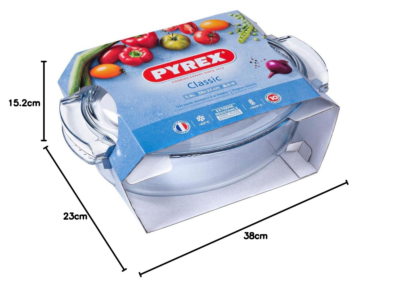 Dajar Pyrex 722597 Récipient ignifuge avec couvercle 5,8 l Plat à four ovale en verre ouvert Passe au lave-vaisselle