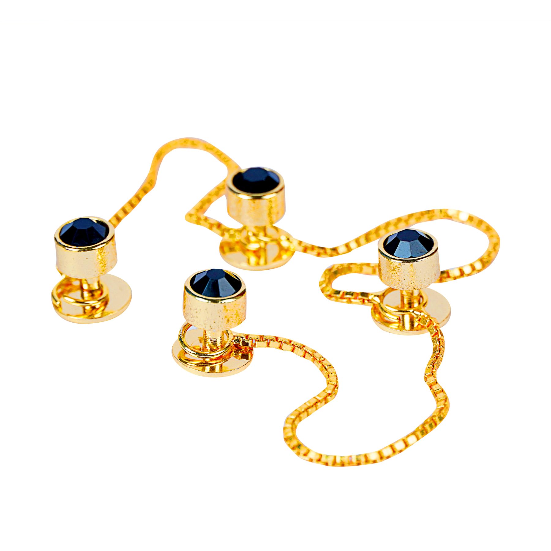 Maskey Brass Body Gold Plated Rhodium Polished Luxury Designer Jett Black Diamond Galaxy Gemstone Kurta Buttons for Men and Women-picture-23