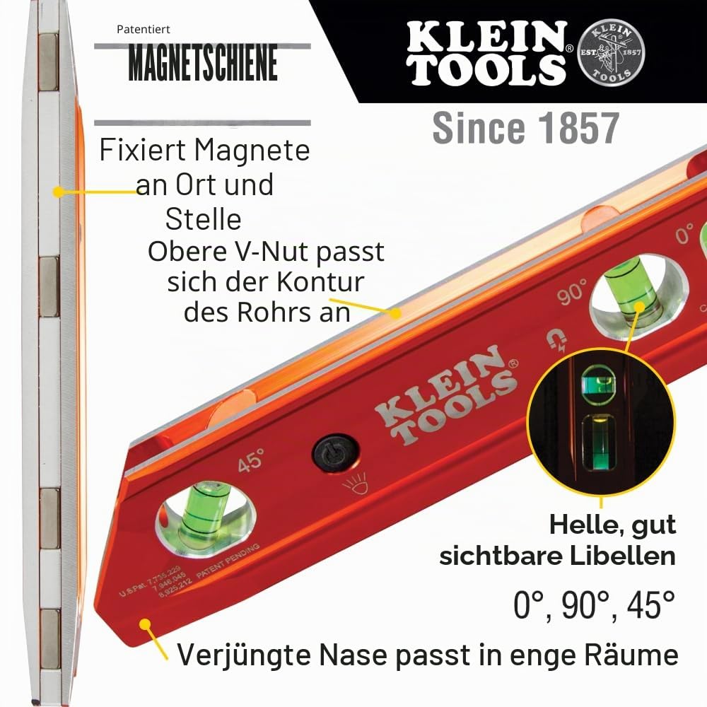 Klein Tools 935RBLT Torpedo Wasserwaage mit LED - Anzeige, Orange