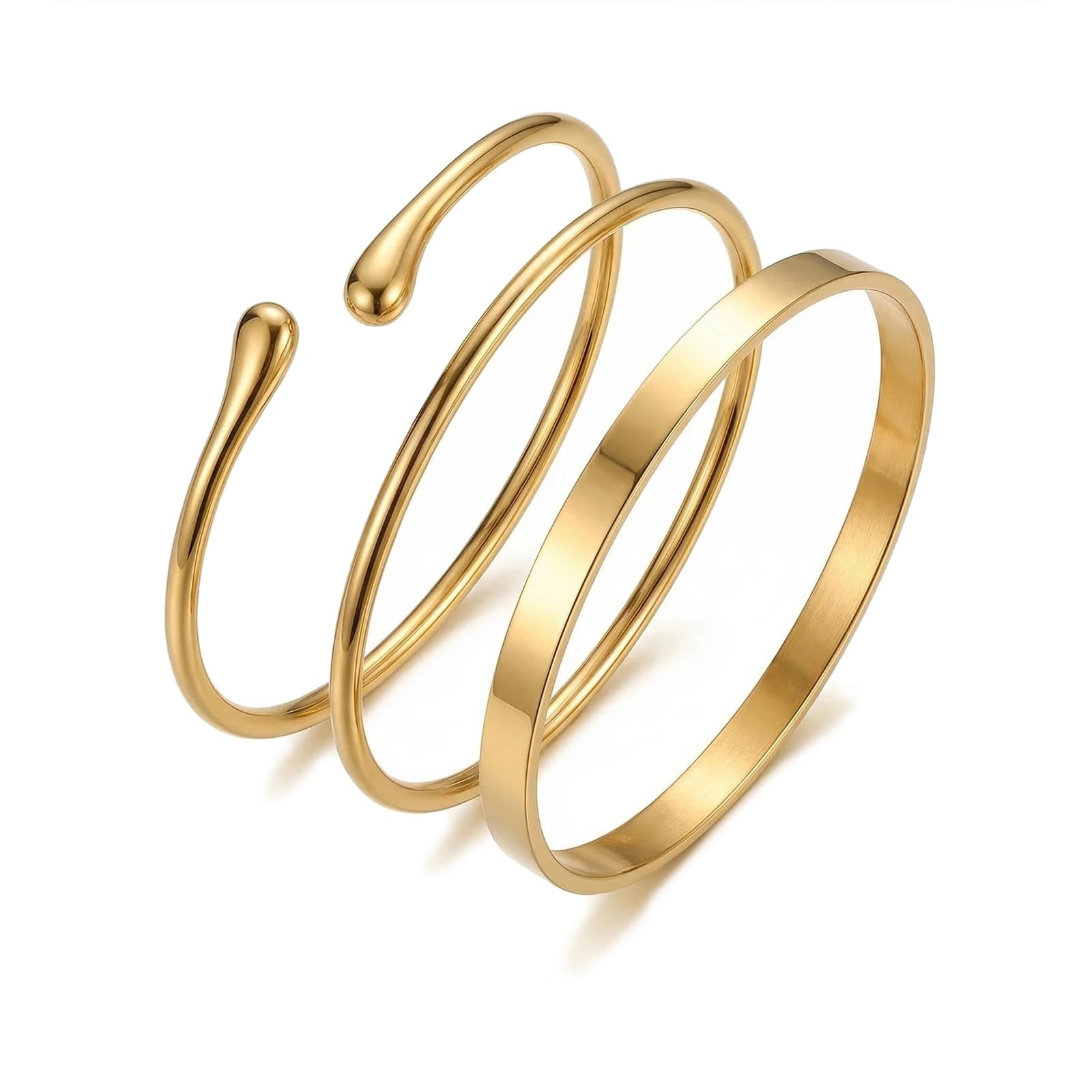 Juego de 3 Brazaletes Minimalistas para Mujer de Metal Dorado, Pulseras Abiertas con Diseño Simple de Cuff, Joyería de Color Oro, Brazaletes Versátiles para Estilo Diario Elegante