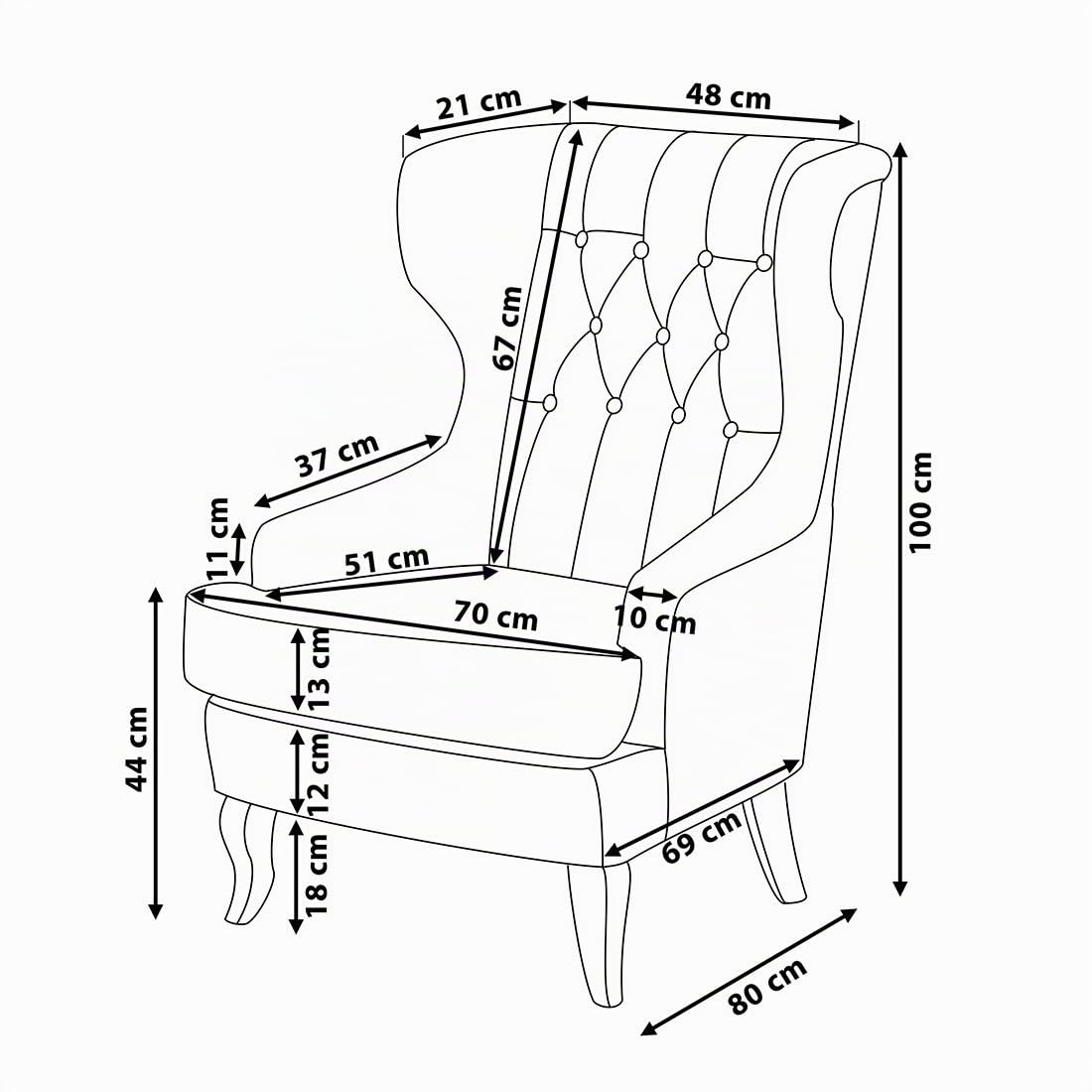 Beliani Sillón orejero tapizado en Tela Multicolor Patchwork Acolchado con Botones Patas de Madera Molde