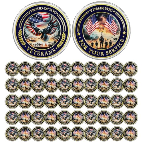 CHURYUML 50Pcs Military Veterans Challenge Coins Set Proud of You Veteran Coin Military...