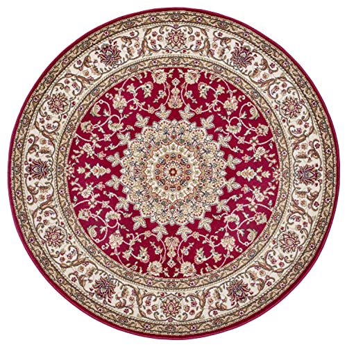 Nouristan Alfombra Oriental (160 cm, Redonda, 100% Polipropileno, Resistente y fácil de Limpiar, remallado, Ideal para Todas Las Zonas residenciales, Apta para Suelo Radiante), Color Rojo y Crema Cover