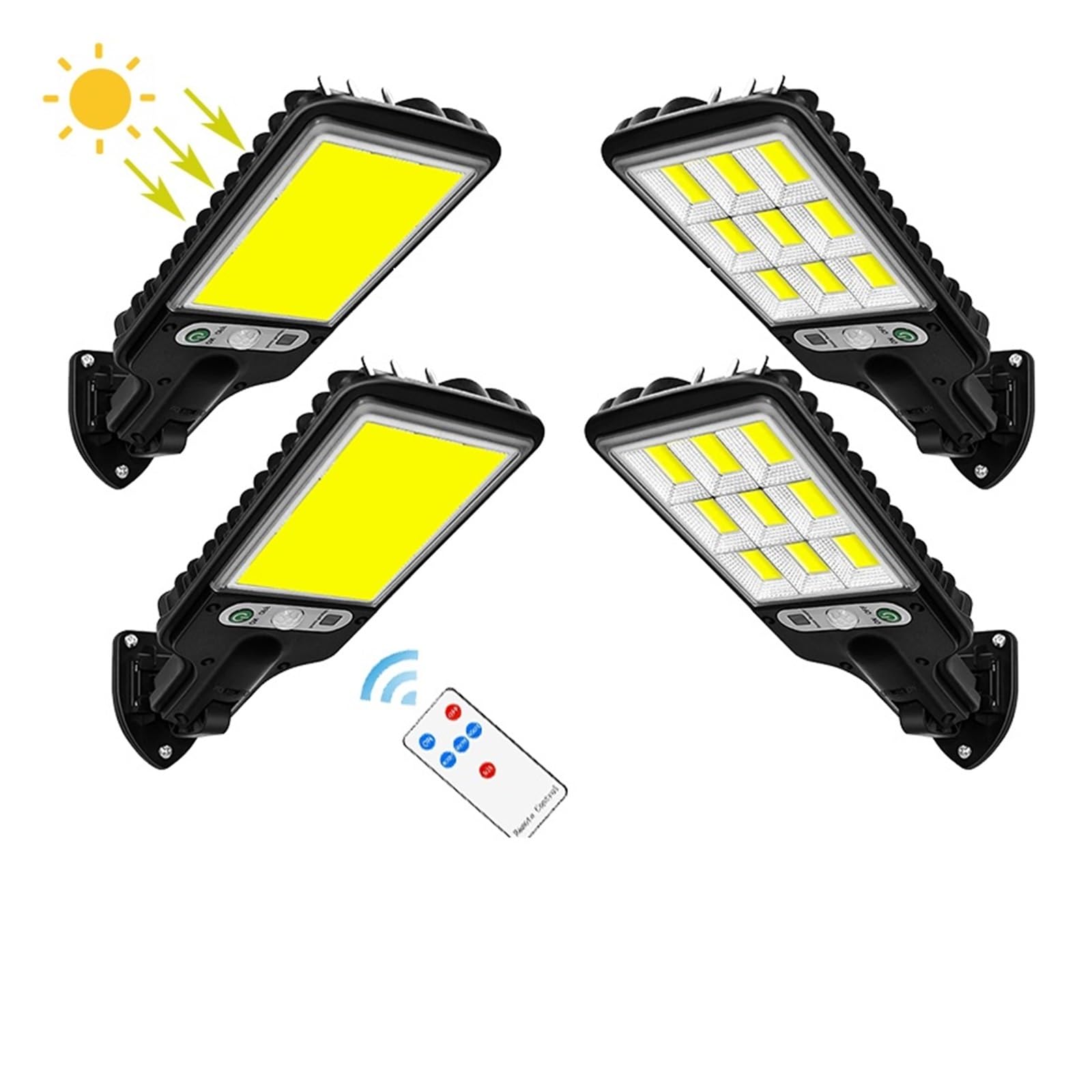 Lampy Solarne Zewnątrz, 108/117 COB Solar Street Light Outdoor 4 Pack z 3 trybami Wodoodporny czujnik ruchu Oświetlenie bezpieczeństwa Kinkiet LED do ogrodu,Do ogrodu, ulicy, werandy(117COB 3pcak)