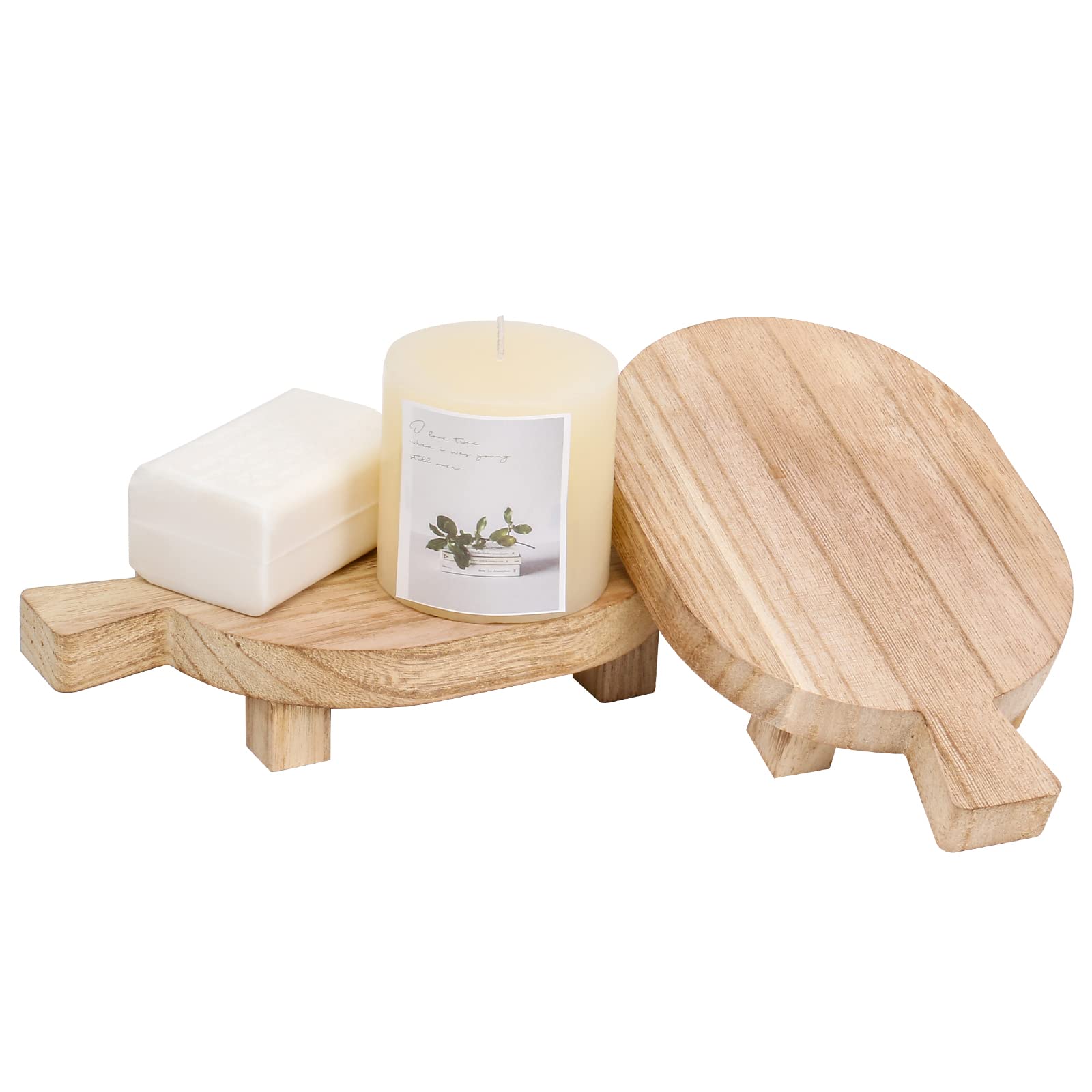 Buy 2 Packs Wooden Riser Wood Soap Stand, Oval Wood Pedestal with