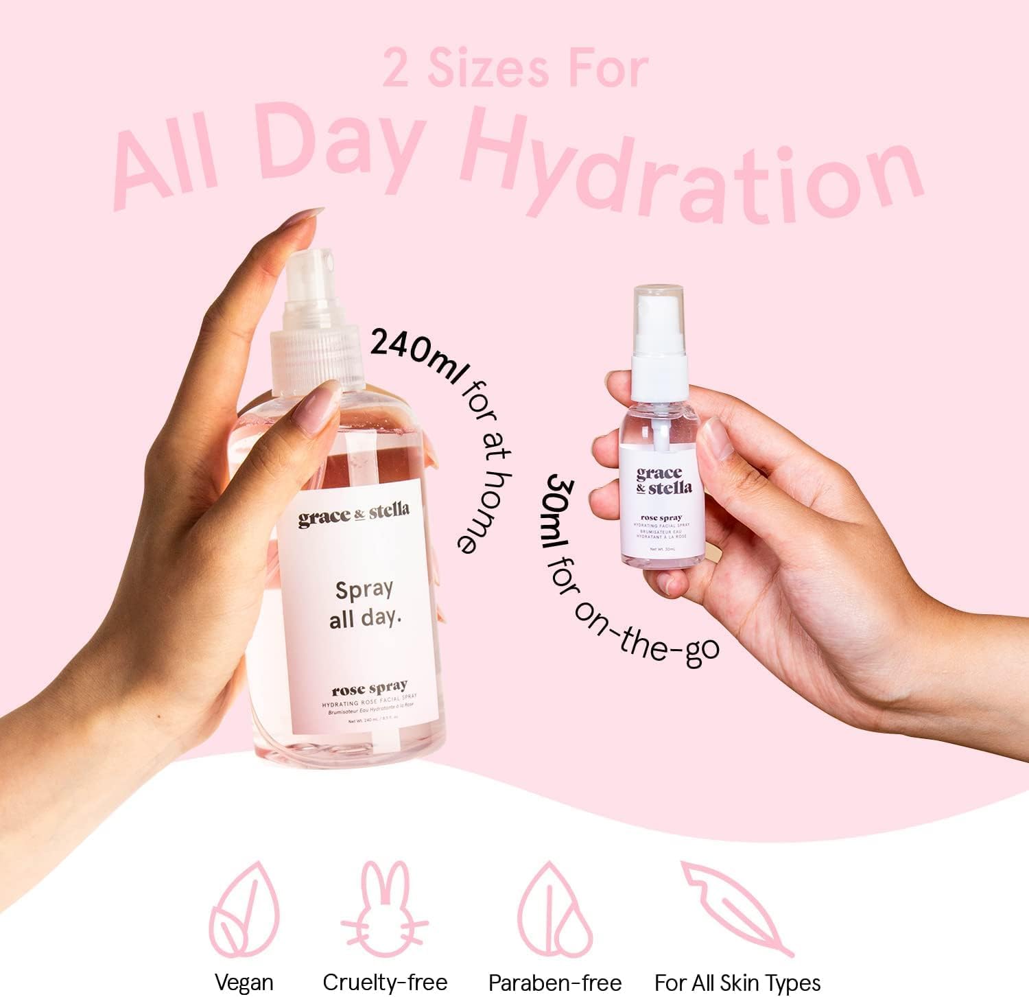 grace & stella Award Winning Rose Water Facial Spray (240ml) - Vegan - Rose Water Spray for Face - Rosewater Spray Toner Rose Hydrosol - Rose Spray Facial Mist - Rosewater Spray Toner Rose Hydrosol - Image 5