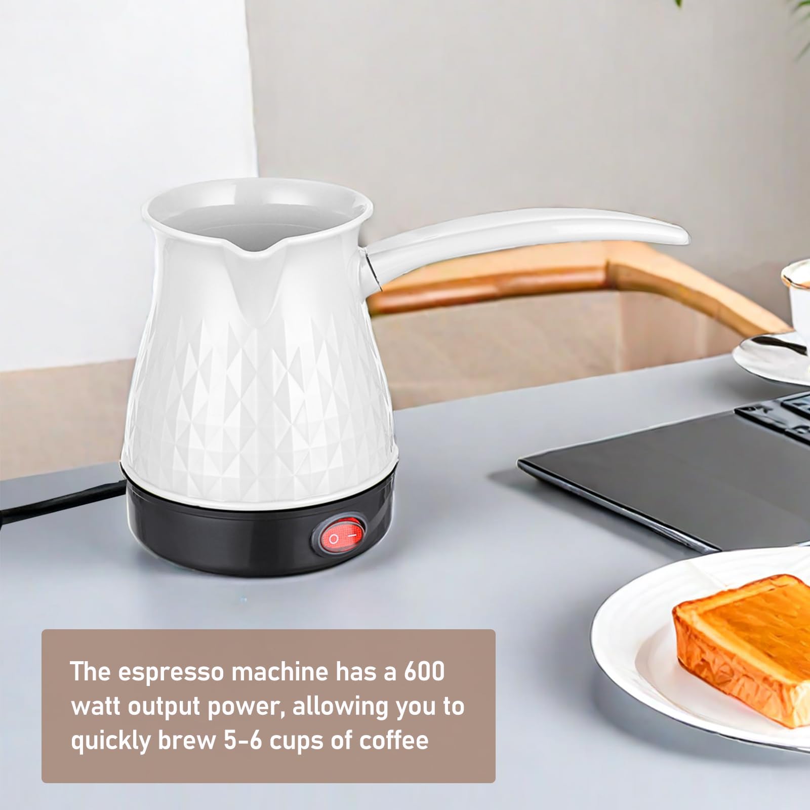 Vegena Espressokocher Induktion, 500ml Türkische Kaffeekanne, Elektrische Türkische Kaffeemaschine, Elektrische Kaffeekanne Für Zuhause,Büro,Mocca & Tee,Reisen(Weiß)
