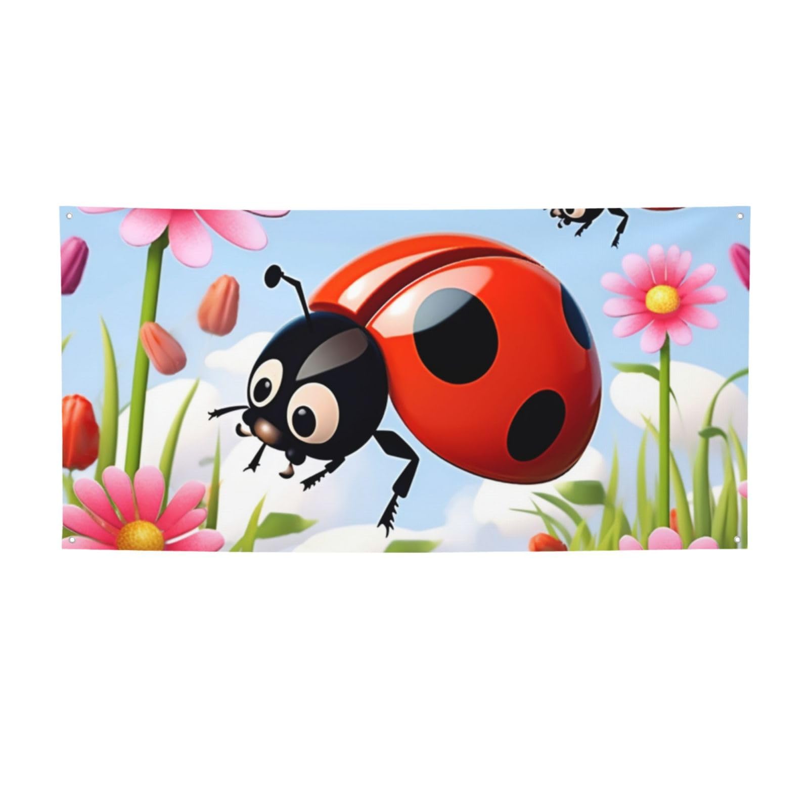 Banner Personalized Party Banner Happy Birthday Banner Party Decor Cartoon Ladybug Flower Banner Photo Background Banner Wall Banner Yard Banner Sign Backdrop for Indoor Outdoor Decorations Small