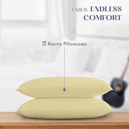 Miniatura 3 de XOOX Linen Juego de 2 fundas de almohada 100 % algodón egipcio, lujosas fundas de almohada de 1500 hilos de satén color beige, sedosas, suaves y