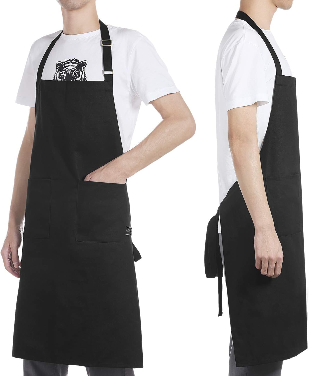 BONTHEE Adjustable Chef Bib Apron Kitchen Grilling Apron for Women Men Chef - Black