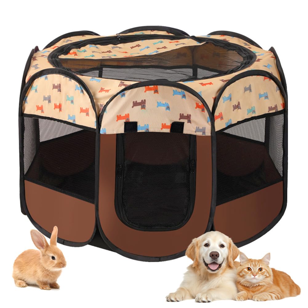 Parc portable pour chiens et chiots au camping ou a la maison coloris cafe
