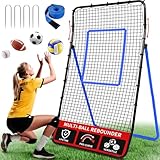 BAGAIL Volleyball Rebounder Net 7x4 Ft, Bounce Back Training Equipment with Unique Curved Frame for Better Catching, 5 Adjustable Angles for Volleying & Spiking, Easy Set Up & Sturdy Base - Blue