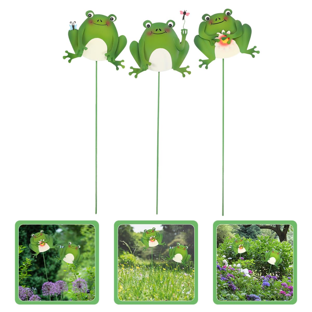 Toyvian 5 Sätze Gartenfrösche Metallstecker Bunte Deko Für Garten Blumenbeete Und Vivid Frog Ornament Für Außenbereich Als Für Gartenliebhaber 3 Stück * 5