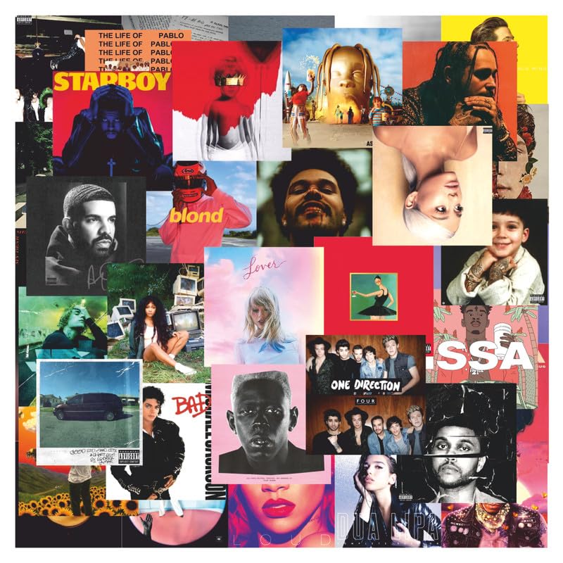 Image of POSTERONN Music Wall Collage Kit Pack of 70 Square 4x4 Inch Aesthetic Music Posters Album Cover Wall Art Prints for Bedroom Living Room Office Studio Decor Premium Thick Cardstock Photo Collection