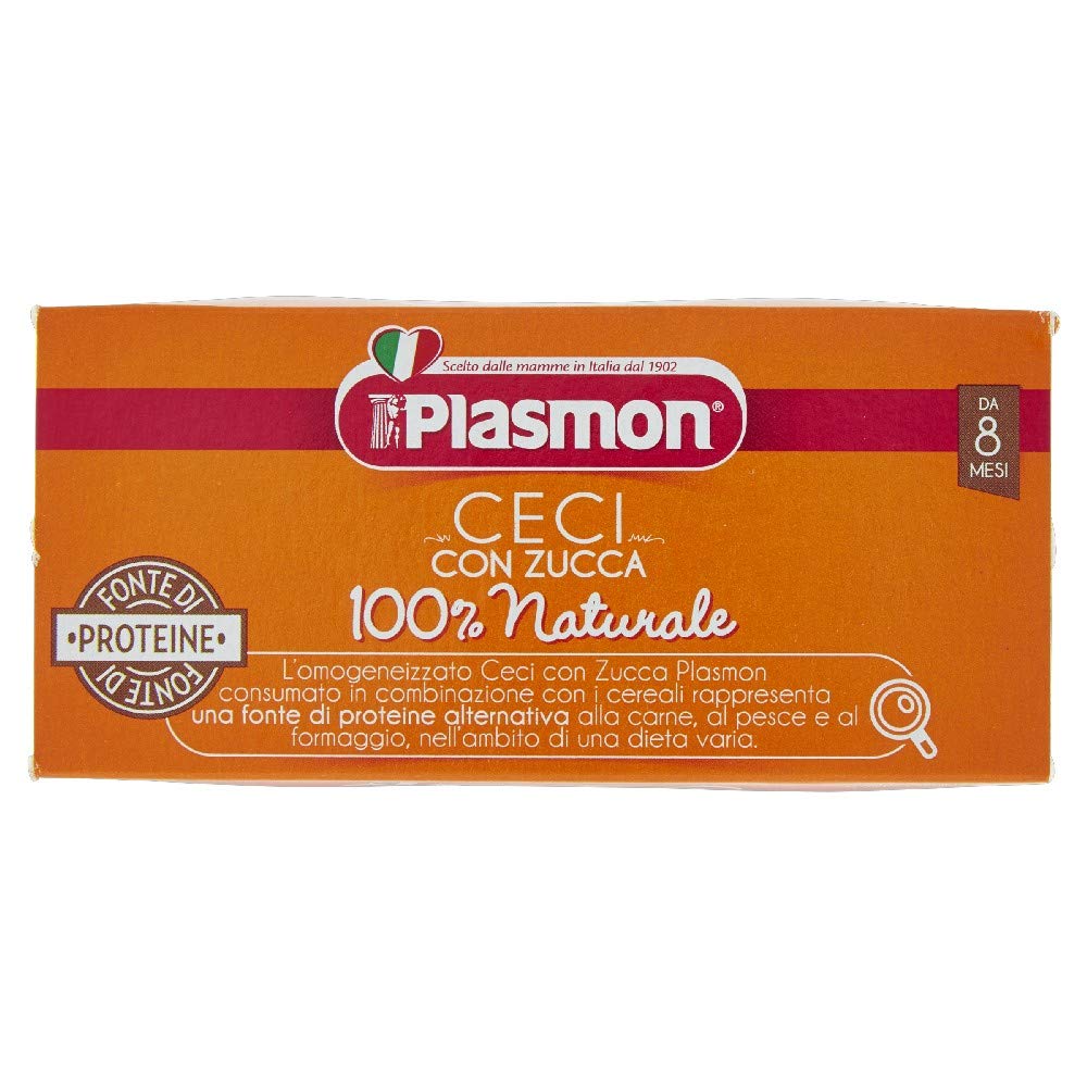 Plasmon Omogeneizzato Legumi Ceci con zucca 80g 24 Vasetti Con Ingredienti selezionati, 100% naturale, senza amidi e sale aggiunti