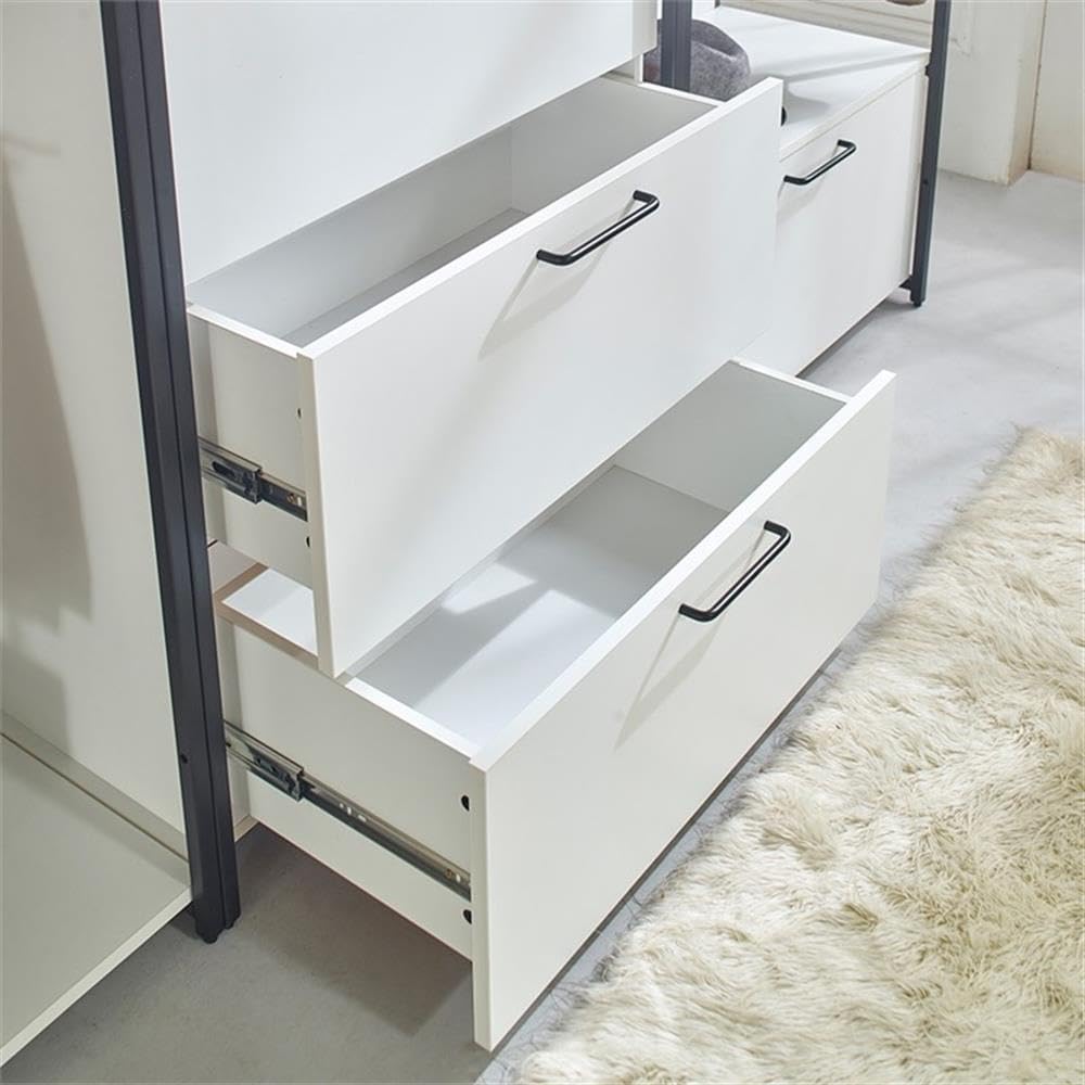 Fiona White Freestanding Walk in Wood Closet System with Metal Frame