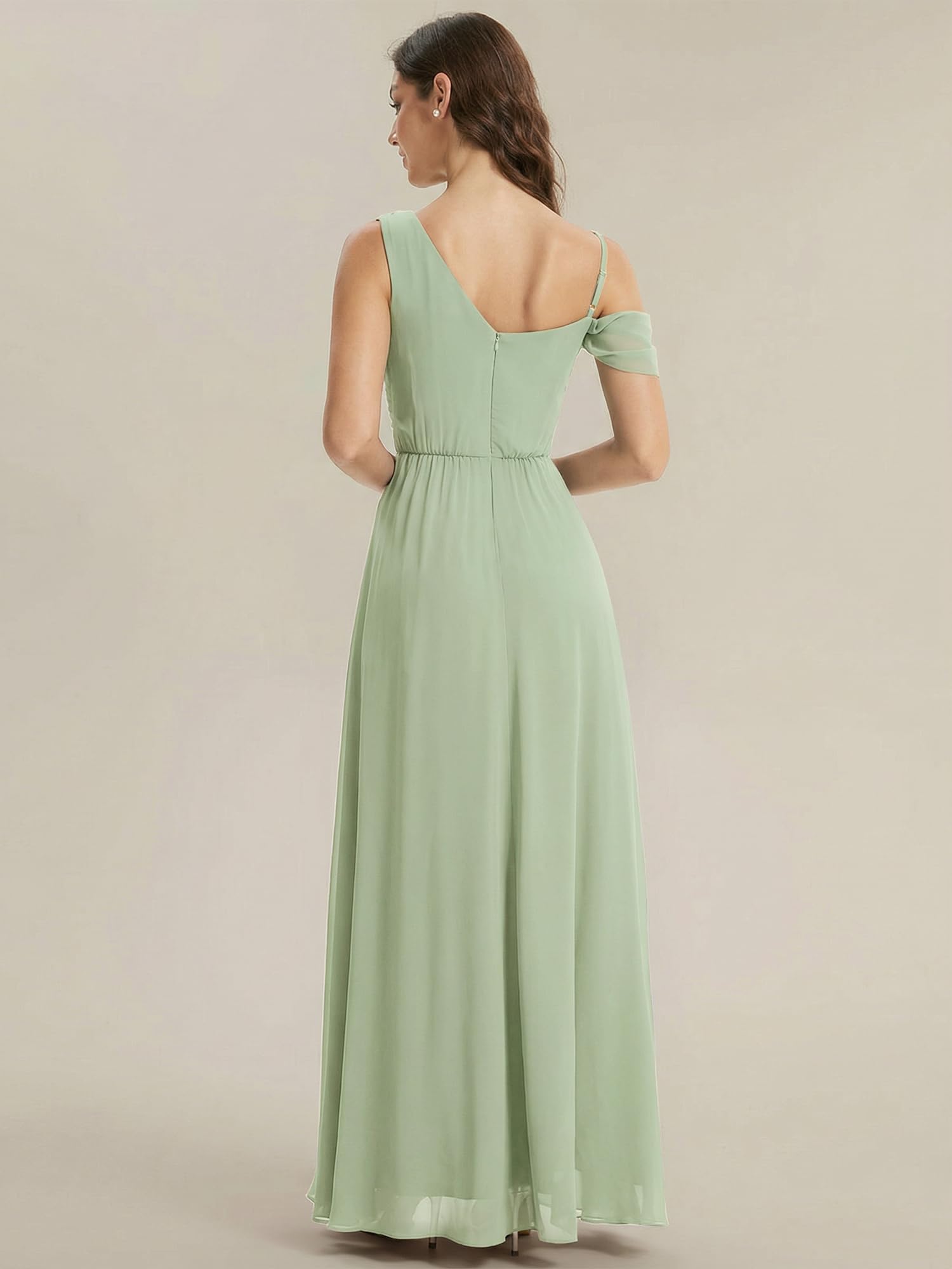 Ever-Pretty Abiti da Damigella Collo Asimmetrico Maniche Corte Chiffon Maxi Gonna Svasata ES02663