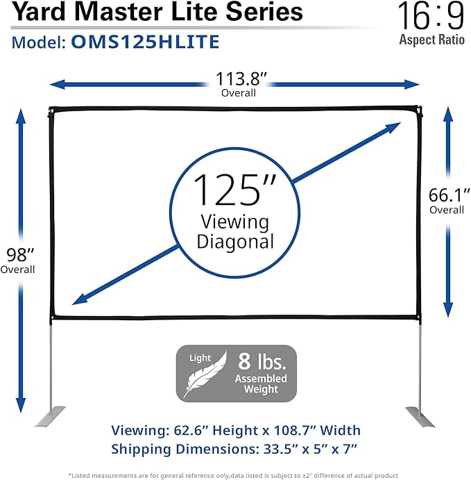 Elite Screens Yard Master Lite 125" 16:9 Portátil Exterior miniatura 7