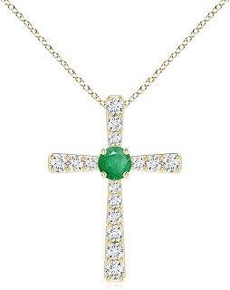 Angara Natural Emerald and Diamond Cross Pendant/Necklace in 14K Solid Gold/Platinum for Women | May Birthstone Jewellery ...