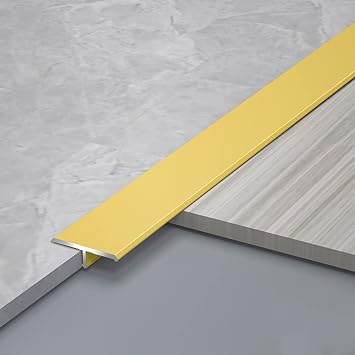 Mlida 3 Pcs T Molding Transition Strip 90cm Long, Aluminum Alloy Floor Divider Strip, Indoor Floor Accessory Threshold for Floor Edging Trim Color Gold, Size 15mm/0.6in Wide