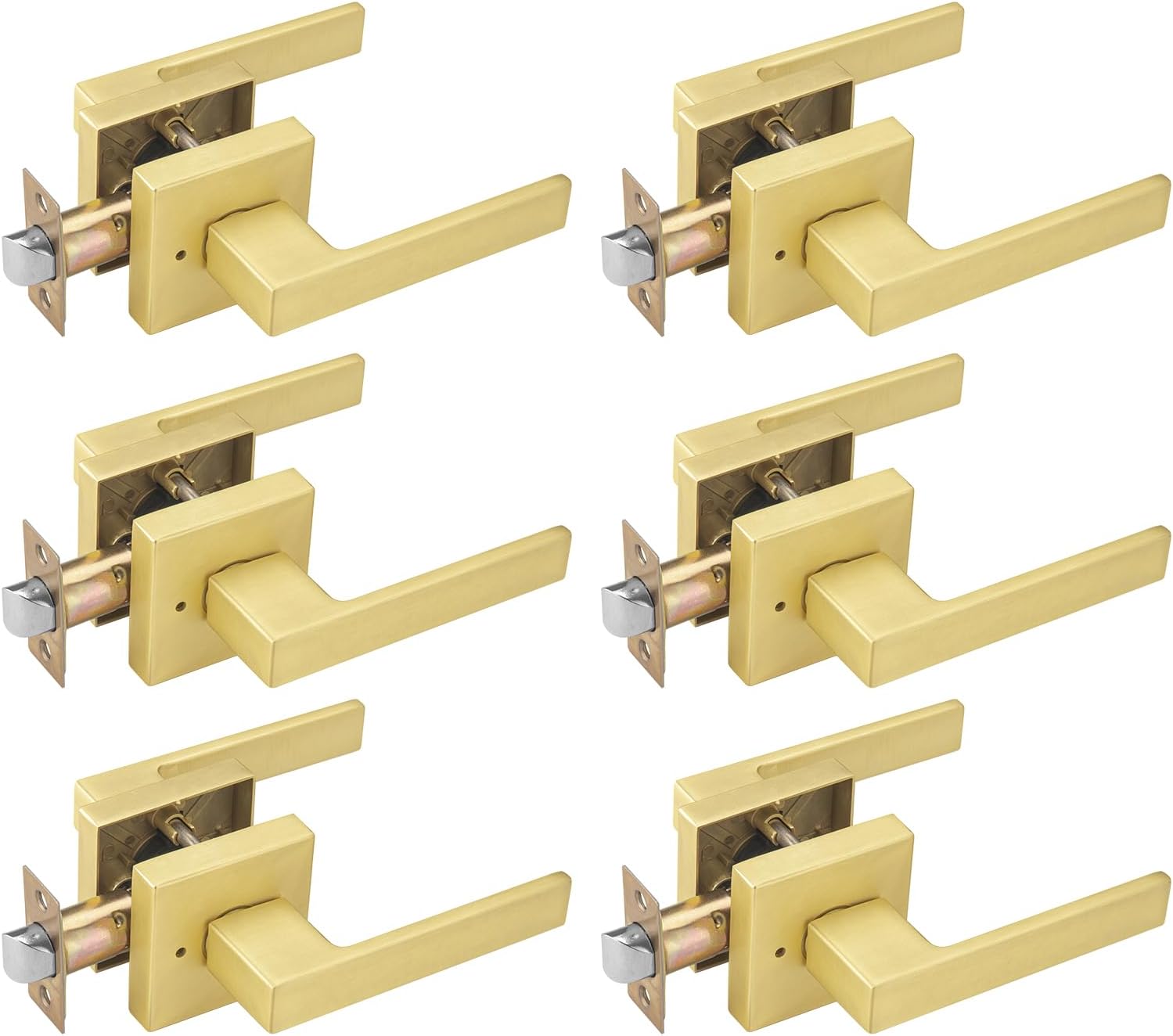 6 Pack Gold Door Handles Interior, Privacy Door Lever for Bath & Bedroom, Push Button Door Handle with Lock