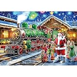 PuzzOne Christmas 1000 Piece Puzzle for Adults, Christmas Train Jigsaw Puzzle Santa & Vintage Train Scene Adults and Teens Family Challenging Perfect for Game Nights (27.5x19.7 in)